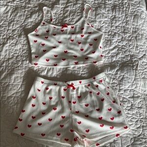 Women's 2 piece Lounge set size M white and pink hearts NWOT